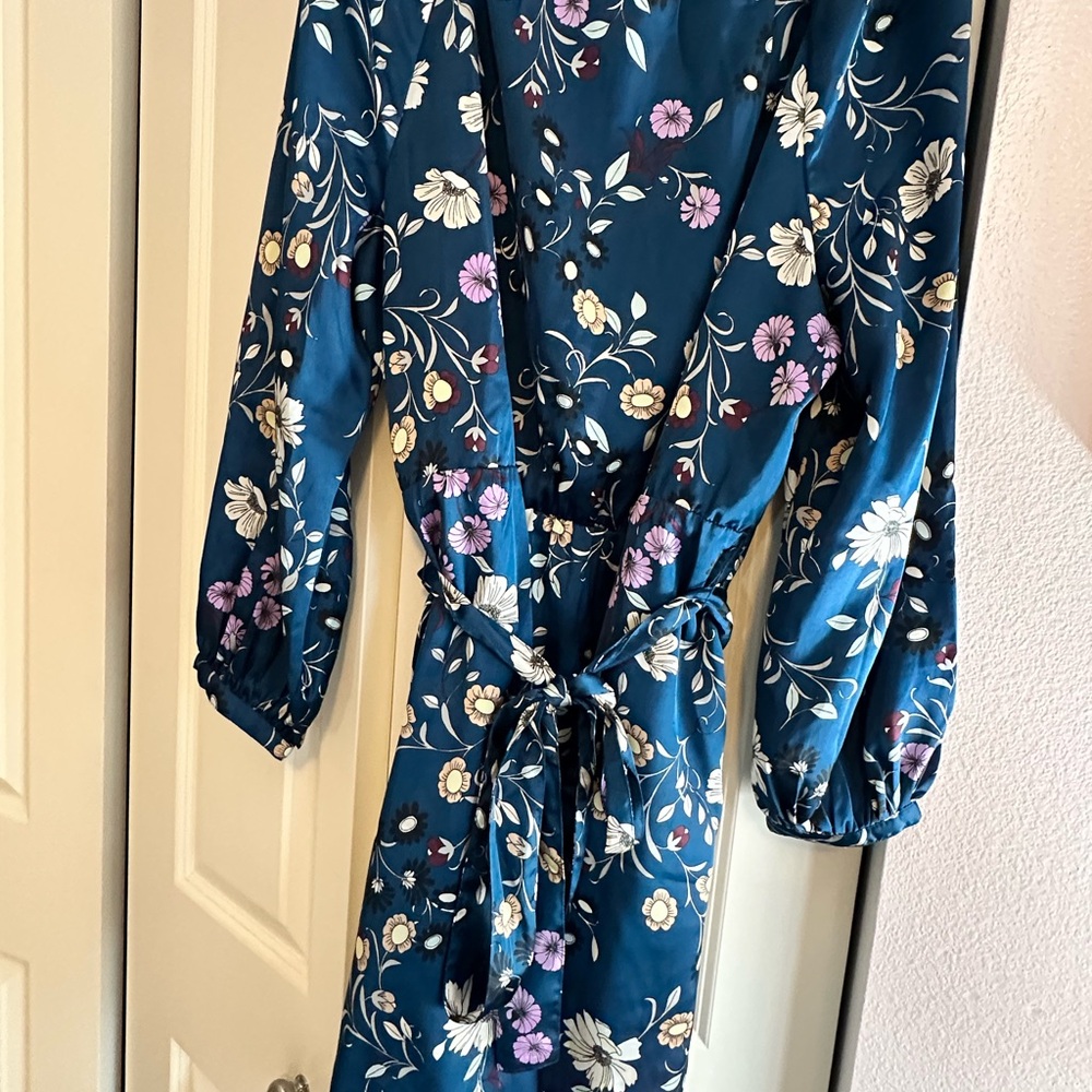 Ann Taylor Floral Lavendar & Blue Long-Sleeve Dress